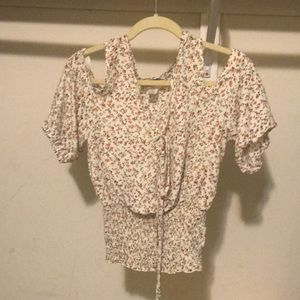 Floral Cold Shoulder Scrunch Blouson Tie